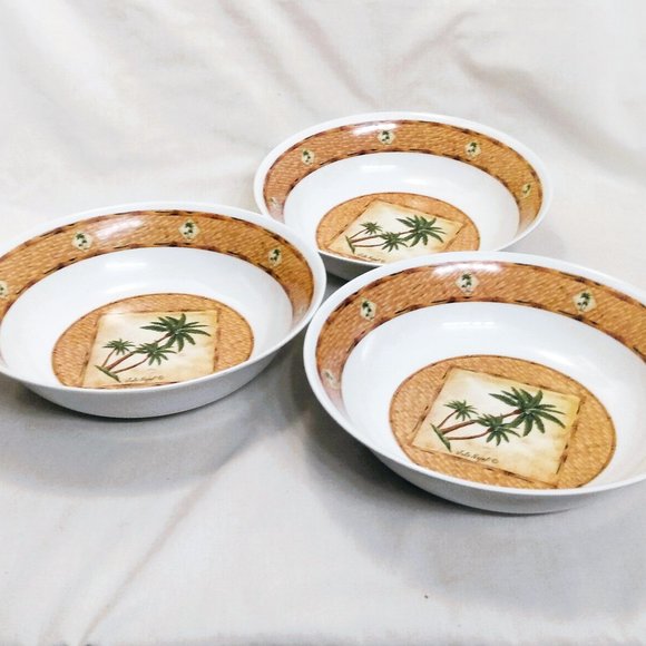 Vintage 1980's-3 Mela-Ware Melamine Hard Plastic 9.75"  Bowls/Palm Tree Design - Picture 1 of 10
